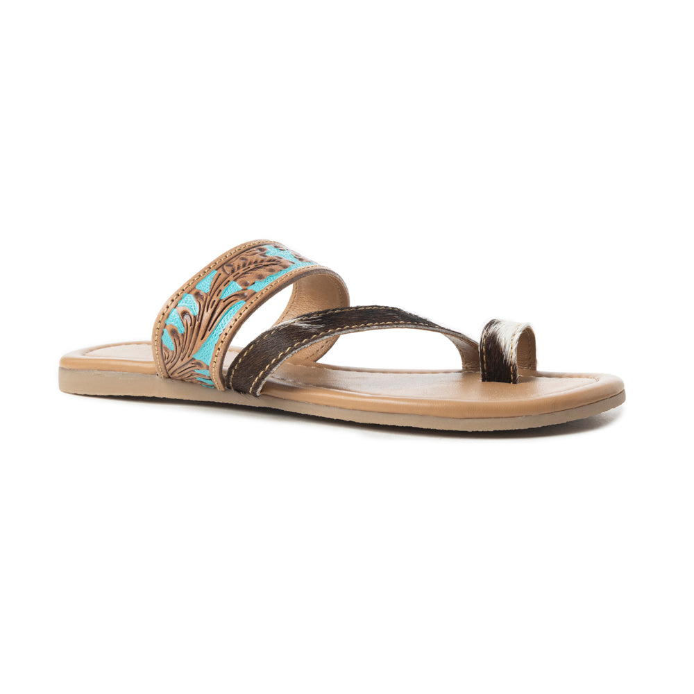 Myra LaDonna Trail Handtooled Sandals for Women â€“ Azure Western Hairon Slip-Ons for Ranch Days & Rodeo Nights