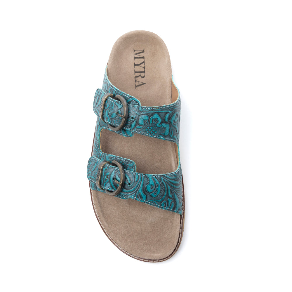 Myra Prairie Wind Embossed Leather Sandals in Western Jade