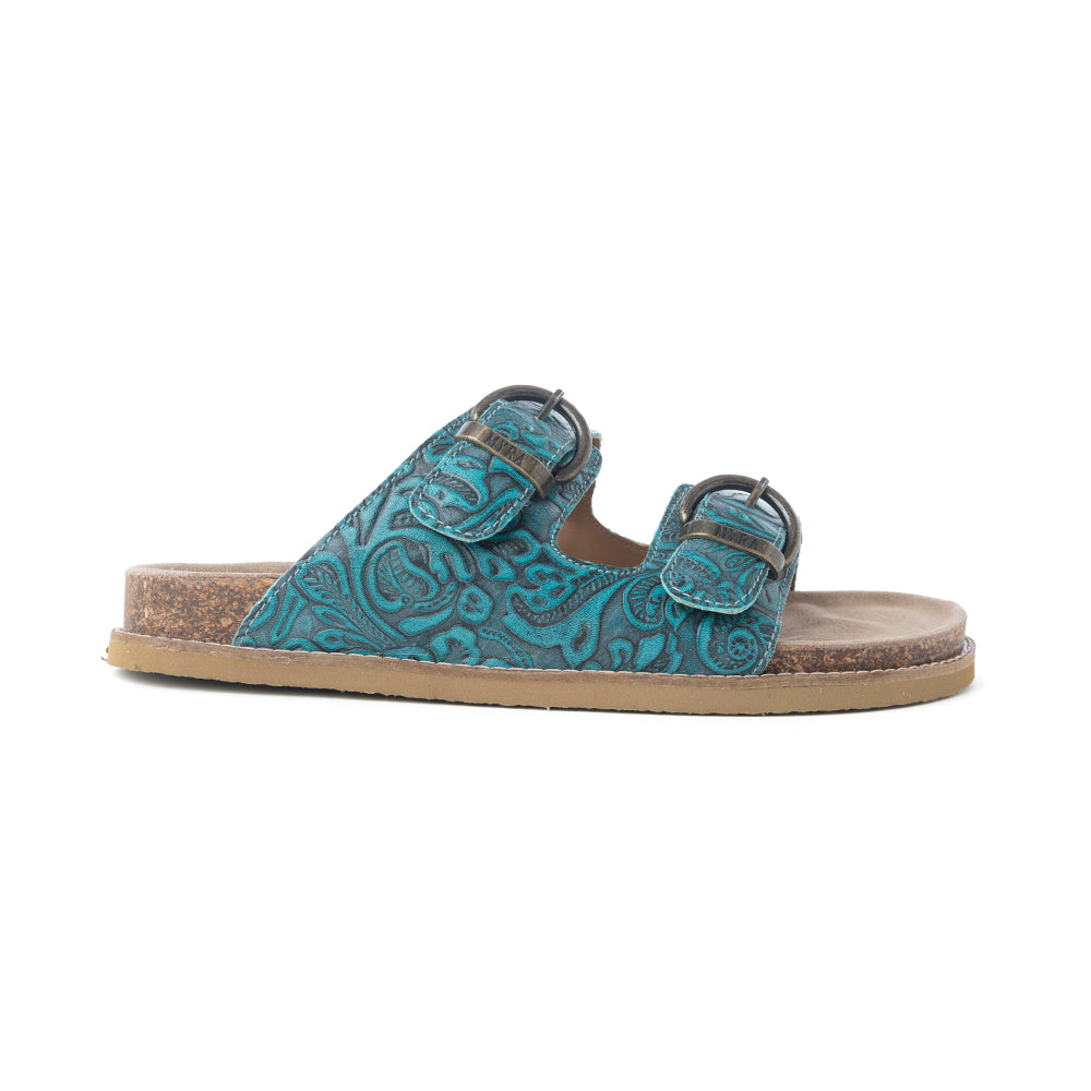 Myra Prairie Wind Embossed Leather Sandals in Western Jade