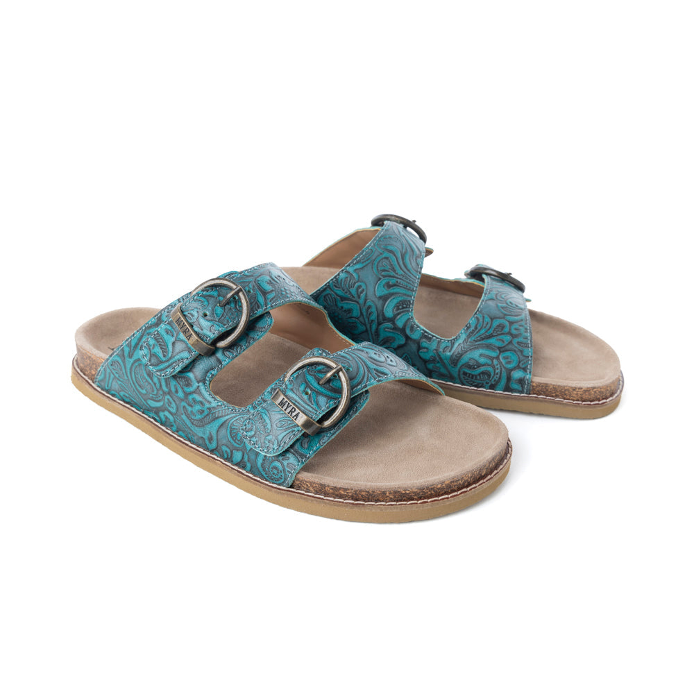 Myra Prairie Wind Embossed Leather Sandals in Western Jade