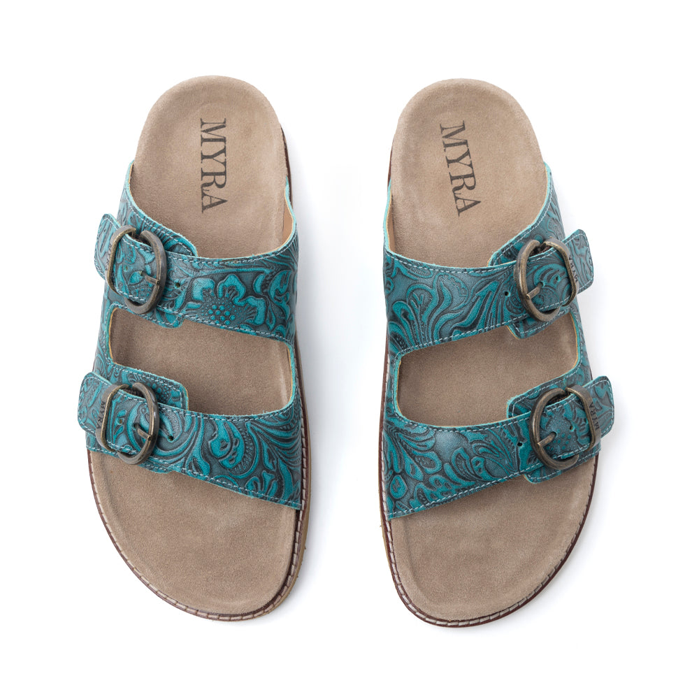 Myra Prairie Wind Embossed Leather Sandals in Western Jade