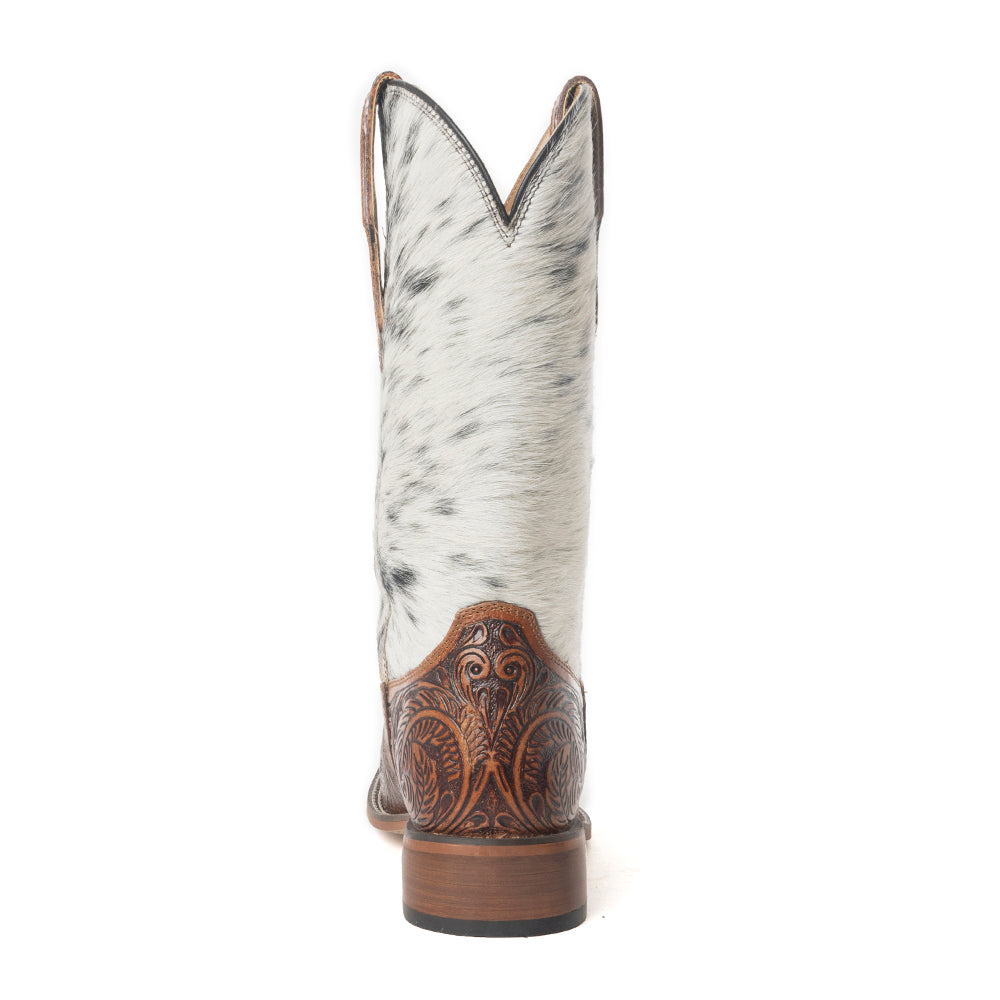 Savanna Handtooled Leather Boots in Black & White